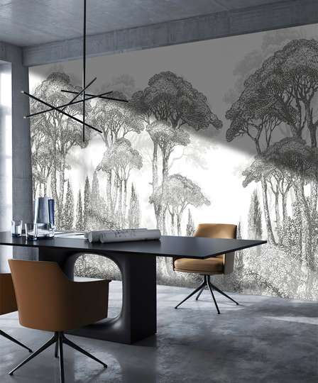 Wall Mural - Gray trees on a white background