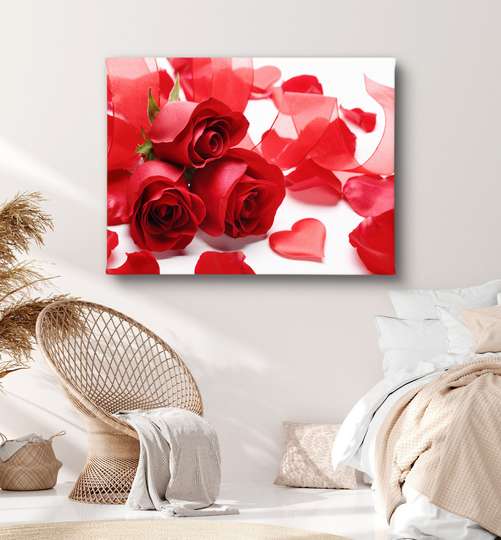 Poster - Trandafiri roșii, 45 x 30 см, Panza pe cadru, Flori