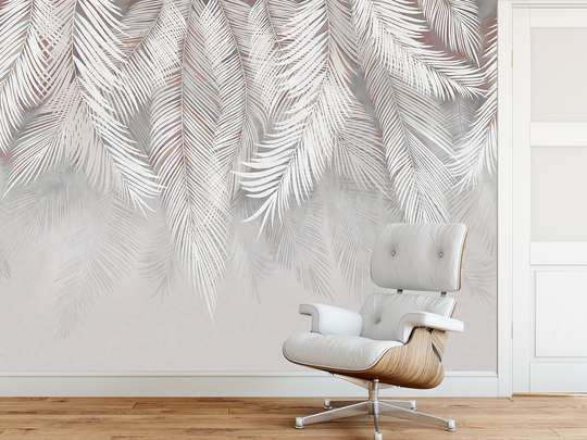 Wall Mural - Light gray palm leaves