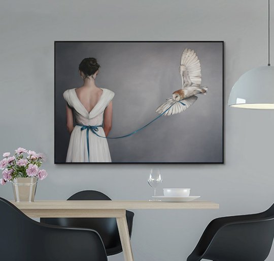 Картина в раме, Девушка и сова, 75 x 50 см