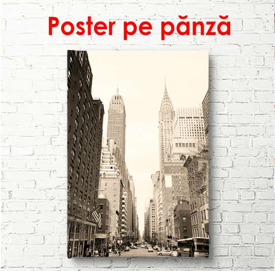 Постер - Старинная фотография города, 45 x 90 см, Постер в раме, Винтаж