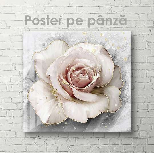 Постер, Нежная роза с золотыми краями, 40 x 40 см, Холст на подрамнике