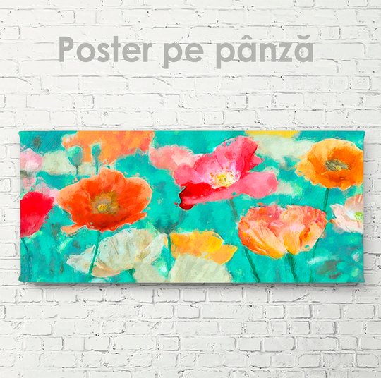 Постер, Разноцветные яркие цветы, 60 x 30 см, Холст на подрамнике