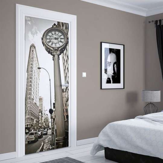 3D door sticker, Black and white city, 60 x 90cm, Door Sticker