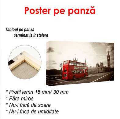 Постер - Ретро фото красным автобусом в Лондоне, 150 x 50 см, Постер в раме, Винтаж