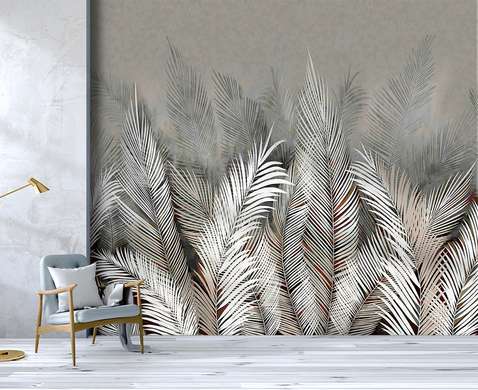 Wall Mural - Dark gray palm leaves