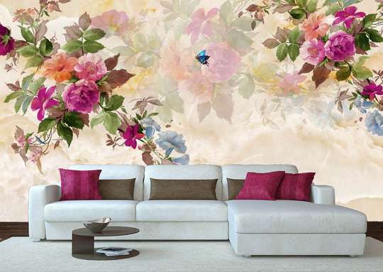 Wall Mural - Blooming twigs with colorful flowers