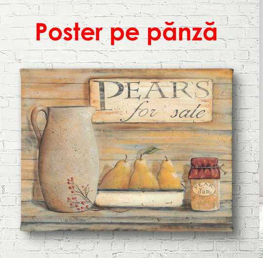 Постер - Груши с кувшином на столе, 90 x 60 см, Постер в раме, Прованс