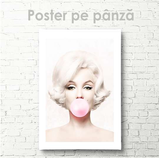 Постер - Мэрилин Монро розовая жевательная резинка, 30 x 45 см, Холст на подрамнике