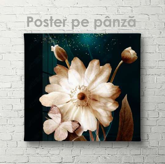Poster - Flower with butterfly, 40 x 40 см, Canvas on frame, Flowers