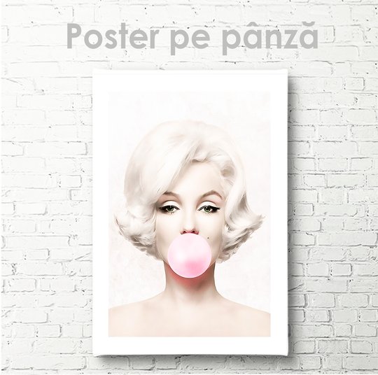 Постер, Мэрилин Монро розовая жевательная резинка, 30 x 45 см, Холст на подрамнике