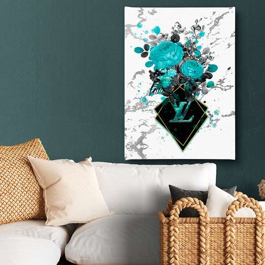 Poster - Glamorous Turquoise Flowers, 30 x 45 см, Canvas on frame, Glamour