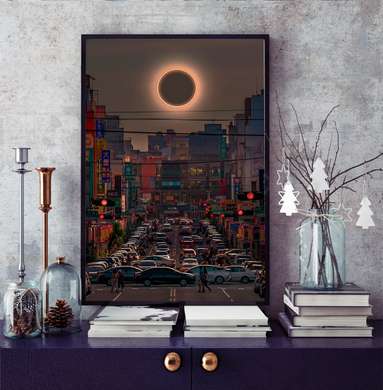 Poster - Eclipsa în China, 30 x 60 см, Panza pe cadru