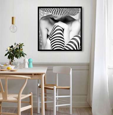 Poster - Fotografie alb-negru al doamnei în pălărie, 40 x 40 см, Panza pe cadru
