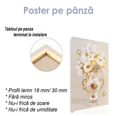Poster - Vaza din portelan cu flori, 30 x 60 см, Panza pe cadru