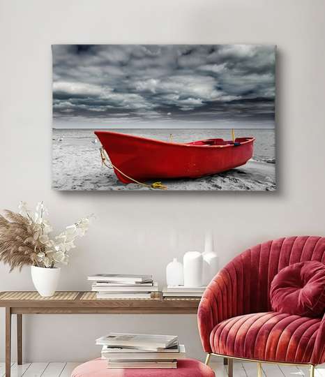Poster - Barca roșie, 45 x 30 см, Panza pe cadru, Natură