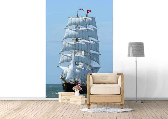 Wall Mural - Ship with white sails.