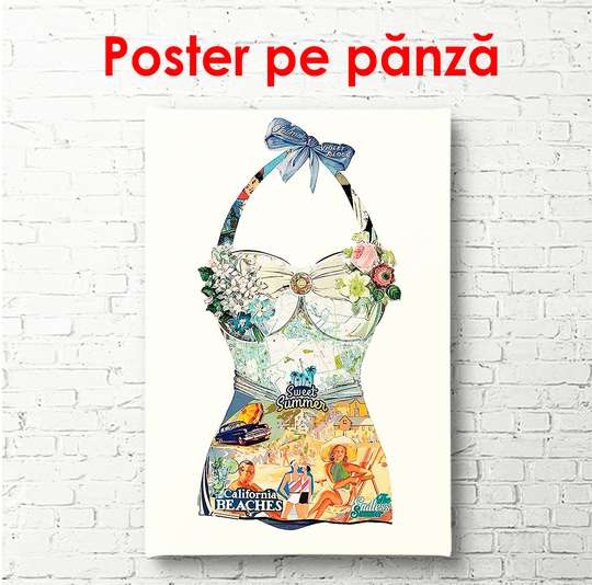 Постер - Женский купальник, 30 x 45 см, Холст на подрамнике, Минимализм