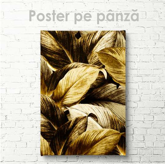 Постер - Золотые листья растении, 30 x 45 см, Холст на подрамнике, Ботаника