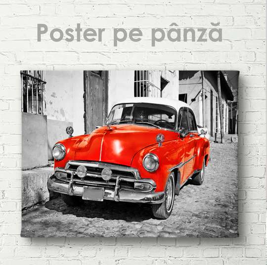 Постер, Красный ретро автомобиль, 45 x 30 см, Холст на подрамнике