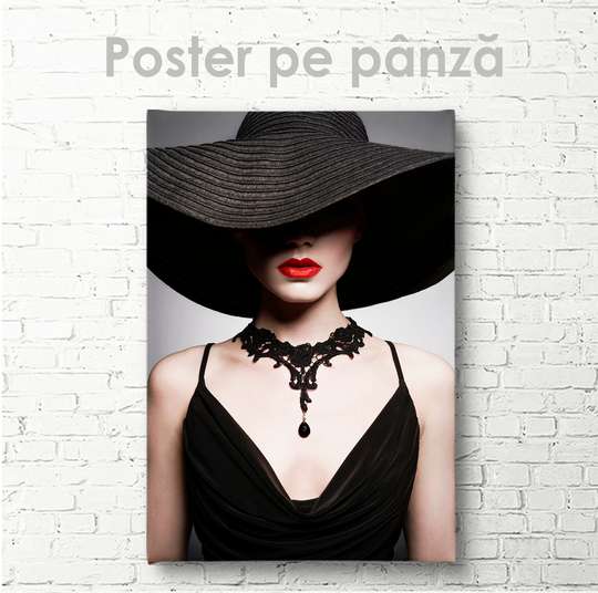 Постер - Потрет молодой леди в черном наряде, 30 x 45 см, Холст на подрамнике, Гламур