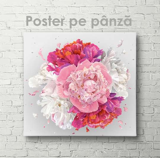 Постер - Пионы, 40 x 40 см, Холст на подрамнике, Цветы