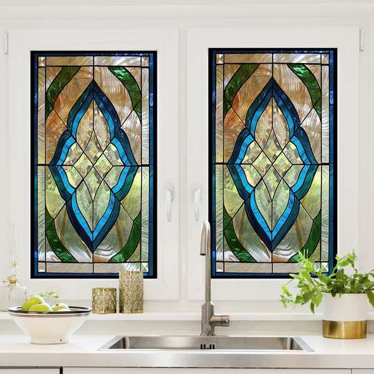 Window Privacy Film, Decorative stained glass window with geometric diamonds, 60 x 90cm, Transparent