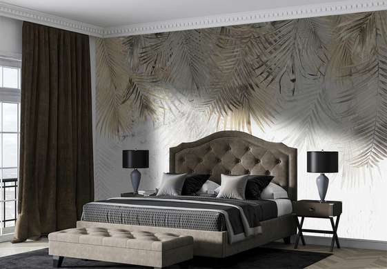 Wall Mural - Palm leaves on an abstract light background