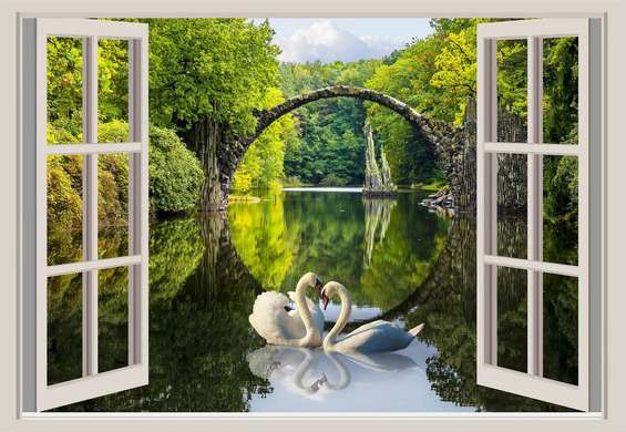 Фотообои - Открытое белое окно с видом на зеленый парк