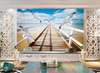Wall Mural - Wooden bridge with seagulls in the sky