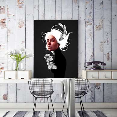 Poster - Fată cu părul alb, 40 x 40 см, Panza pe cadru