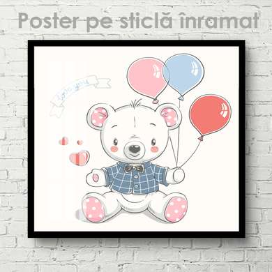 Poster - Urs cu baloane, 40 x 40 см, Panza pe cadru