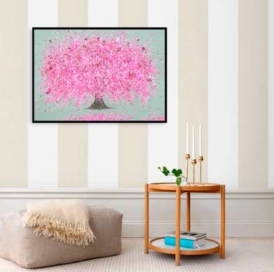 Постер - Copacul cu flori roz, 45 x 30 см, Холст на подрамнике