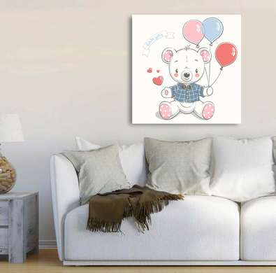 Poster - Urs cu baloane, 40 x 40 см, Panza pe cadru