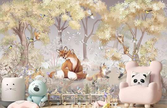 Nursery Wall Mural - Cute chanterelles in the forest 1