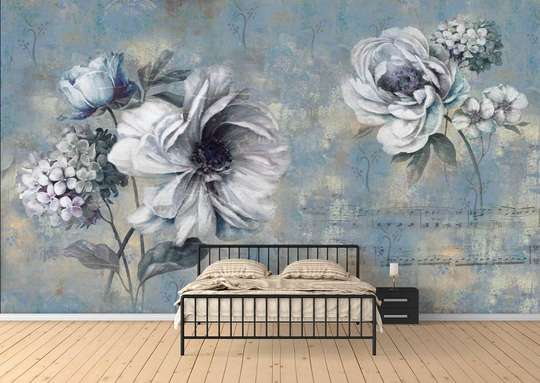 Wall Mural - White flowers on a light blue background