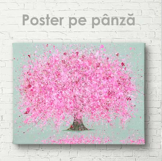 Постер - Copacul cu flori roz, 45 x 30 см, Холст на подрамнике, Природа