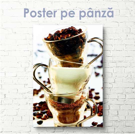 Постер - Кофейный набор, 30 x 60 см, Холст на подрамнике, Еда и Напитки