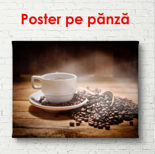 Poster - Cup of coffee on the table, 90 x 60 см, Framed poster, Food and Drinks