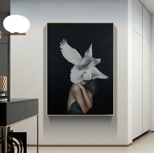 Картина в раме, Девушка лебедь, 50 x 75 см