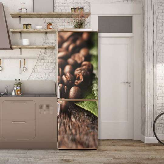 3Д наклейка на дверь, Природные кофейные зерна, 60 x 90cm, Наклейка на Дверь