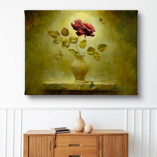 Poster - Trandafir roșu, 45 x 30 см, Panza pe cadru, Flori