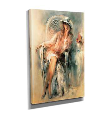 Poster - Glamor lady in a hat with a cat, 30 x 45 см, Canvas on frame