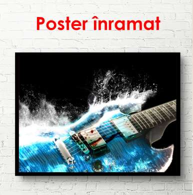 Постер - Синяя гитара, 90 x 60 см, Постер в раме