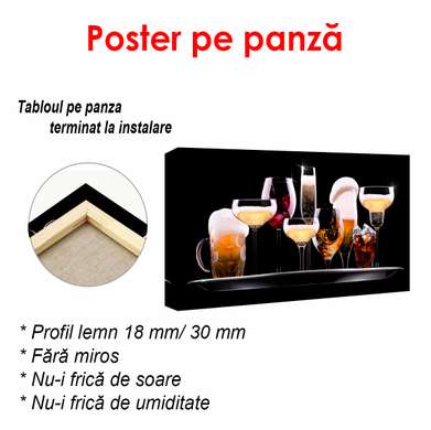 Poster - Set de diverse băuturi pe fond negru, 60 x 30 см, Panza pe cadru