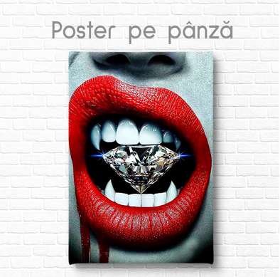 Poster - Buze rosii și diamant, 30 x 45 см, Panza pe cadru