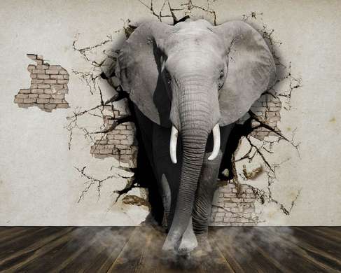 Wall Murall - Elephant destroys the wall