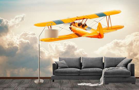 Фотообои - Желтый самолетик в небе