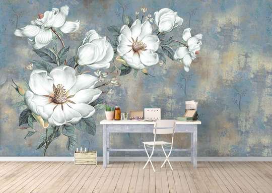 Wall Mural - Beautiful flowers on a blue background