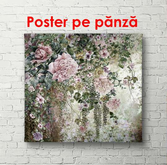 Постер - Розовый пион на фоне ботанического парка, 100 x 100 см, Постер в раме, Ботаника